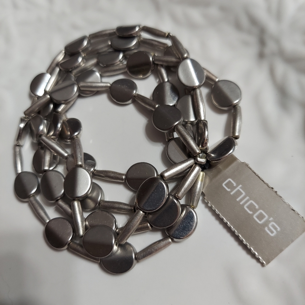 Chico's Matte Silver Tone/Multi-Strand Stretch Bracelet